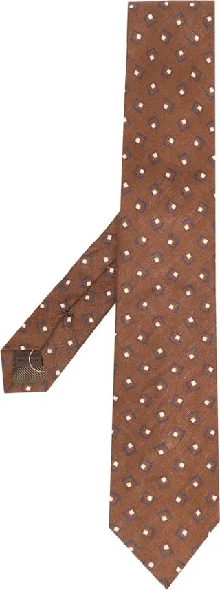 Graphic-Print Linen Tie