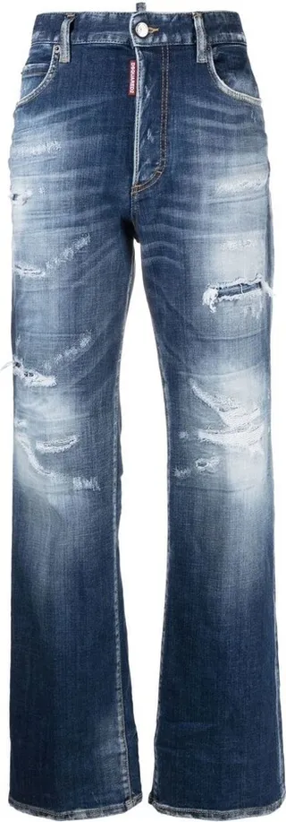 Faded Distressed-Effect Jeans