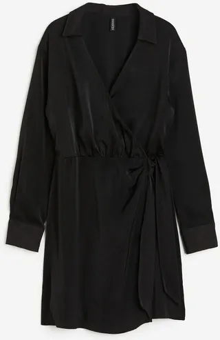 Satin Wrap Shirt Dress