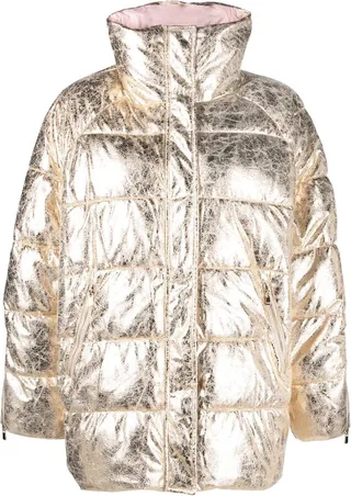Metallic-Effect High-Neck Puffer Jacket