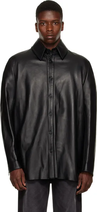 We11done Black Button-Up Leather Jacket