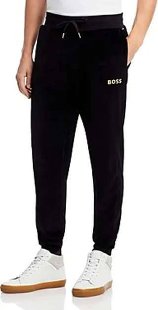 Boss Cotton Blend Velour Embroidered Logo Regular Fit Sweatpants