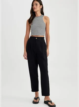 Slouchy Fit High Waisted Ankle Chinos