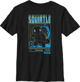 Boy's Pokemon Squirtle Retro Grid T-Shirt - Black - Small