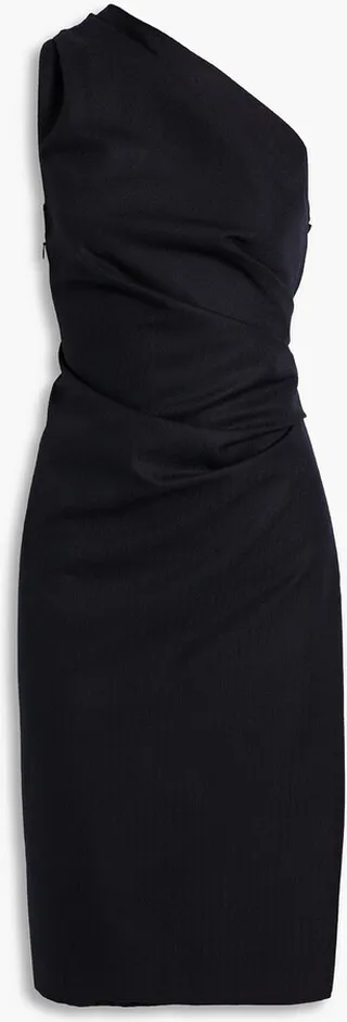 One-shoulder gathered wool dress