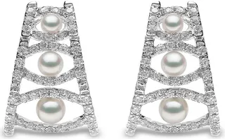 18kt white gold Raindrop pearl and diamond earrings