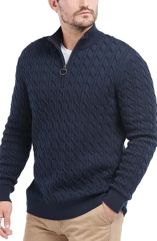 Cable Knit Half Zip Cotton Sweater