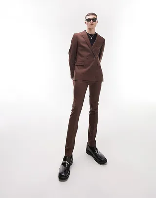 Topman super skinny suit pants in brown