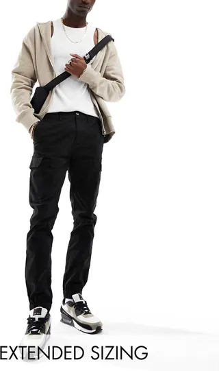 ASOS DESIGN skinny cuffed cargo pants in black