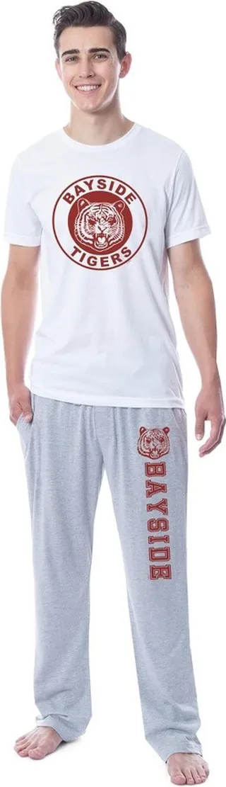 Saved By The Bell Mens' Bayside Tigers Logo Icon Symbol Sleep Pajama Set (XL) Multicolored