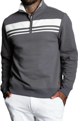 Later Stripe Mock Pullover in Iron