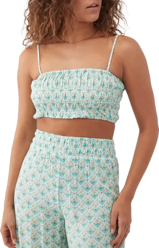 Malvie Geo Print Smocked Crop Camisole