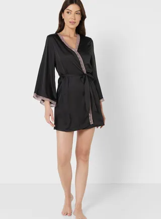 Contrast Lace Detail Night Robe