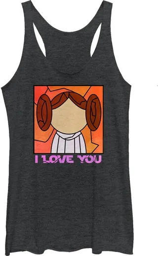 Women's Star Wars Stained Glass Leia I Love You Racerback Tank Top - Black Heather - Small