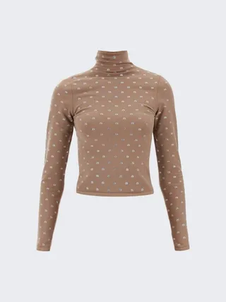 Crystal Logo Turtleneck Beige