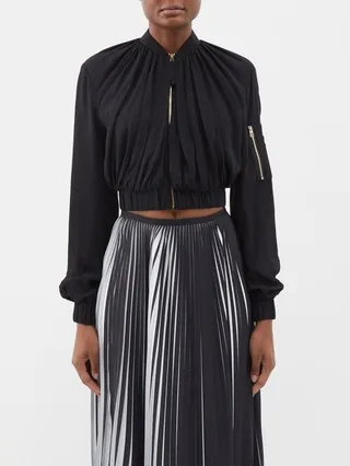 X Lutz Huelle Pleated Crepe Bomber Jacket
