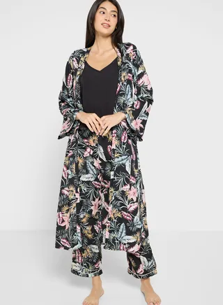 3Pc Pyjama Set Cami Top With Night Robe & Pant