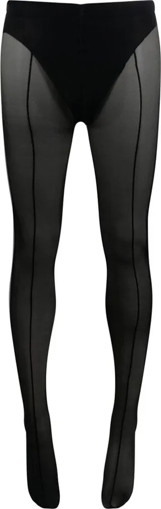 X Mugler Black Mesh-Panel Tights
