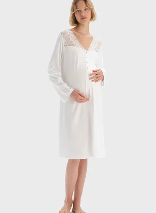 V-Neck Front Button Night Wear