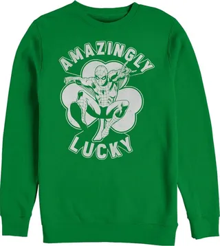 Men's Marvel St. Patrick's Day Spider-Man Lucky Clover Sweatshirt - Kelly Green - Large