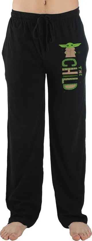 Star Wars Mandalorian Baby Yoda Character Mens Black Sleep Pajama Pants-XL