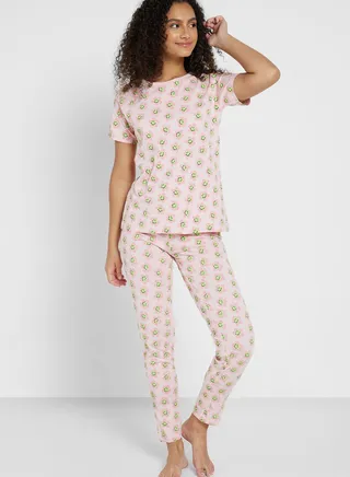 Graphic Nightwear T-Shirt And Pyjama Set