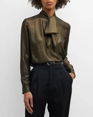 Sandrine Metallic Neck-Tie Blouse