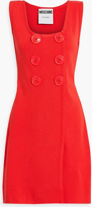 Button-embellished wool mini dress