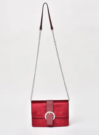 Solid Pattern Chain Strap Crossbody Bag Red