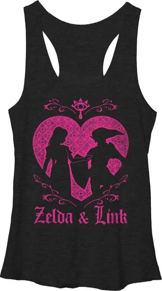 Women's Nintendo Legend of Zelda Link Love Racerback Tank Top - Black Heather - Large