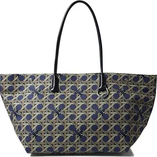 Tory Burch Canvas Basket Weave Tote (Tory Navy Basket Weave) Handbags