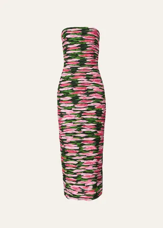 Strapless Gathered Midi Dress