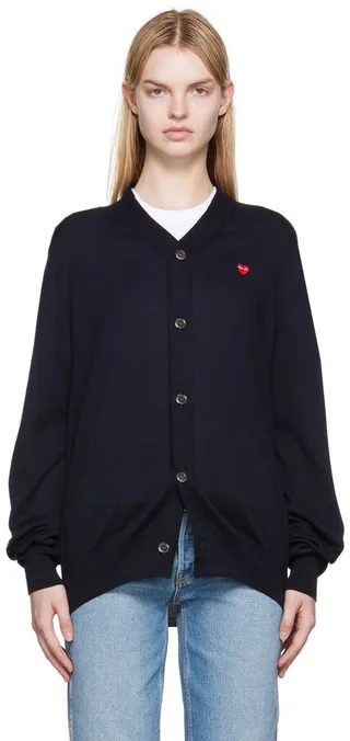 Comme des Garçons Play Navy & Red Small Heart Patch Cardigan