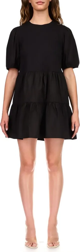 Puff Sleeve Mixed Media Dress