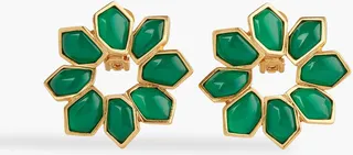 Gold-tone enamel clip earrings