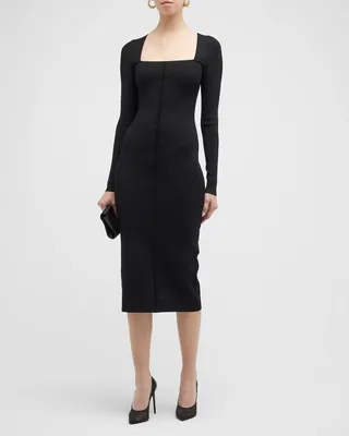 VB Body Fitted Square Neck Midi Dress