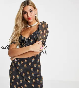 Noisy May exclusive mesh mini milkmaid dress in cherub print