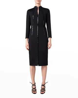 Mock-Neck Sequin Sheath Midi Dress