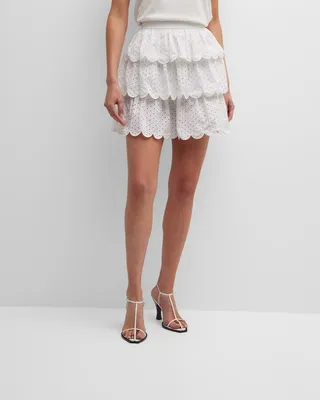 Scalloped Tiered Eyelet Mini Skirt