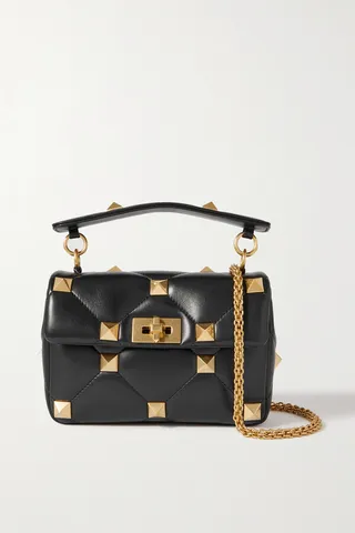 Valentino Garavani - Valentino Garavani Roman Stud Quilted Leather Shoulder Bag - Black