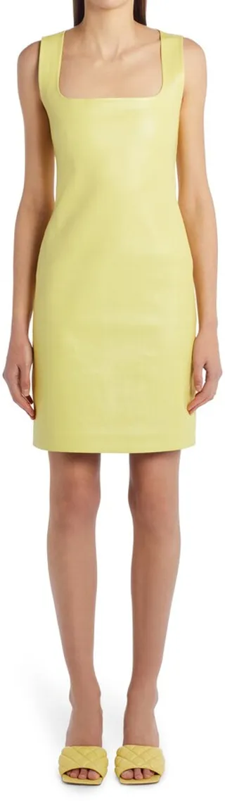 Square Neck Nappa Leather Sheath Dress