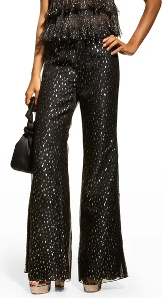 Lace Side-Stripe Metallic Flare-Leg Pants