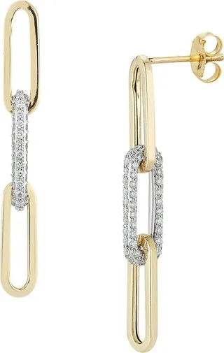 14K Two-Tone Gold & 0.48 TCW Diamond Paperclip Drop Earrings