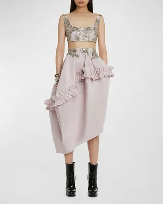 Sequin Leaf Embellished Sleeveless Crop Top