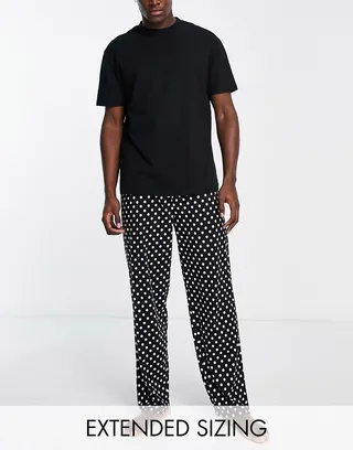 ASOS DESIGN pajama set with T-shirt and pants in black and white spot