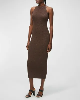 Giselle Metallic-Knit Halter Midi Dress