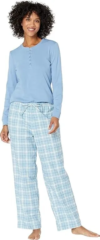 L.L.Bean Cozy PJ Set (Soft Blue) Women's Pajama Sets