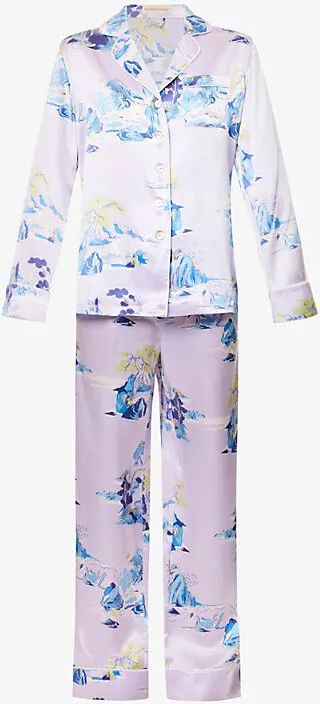 Womens Verandah ila andscape-pattern Silk-satin Pyjamas