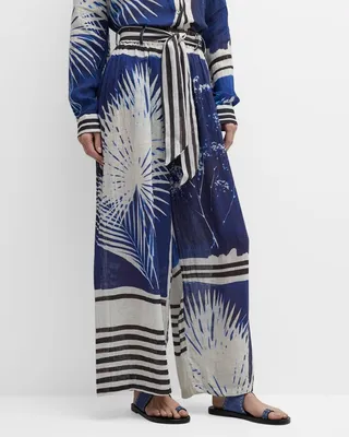 Cilos Wide-Leg Botanical-Print Pants