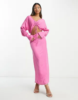 ASOS EDITION maxi dress with drawstring bust and cut out in pink